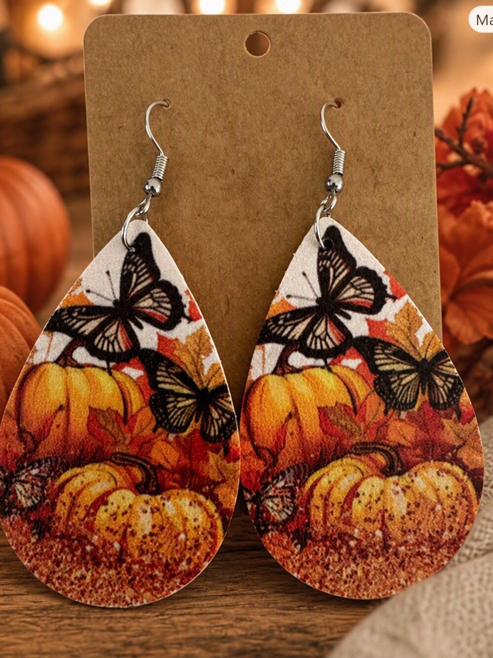 Pumpkin and Butterfly Teardrop Earrings NWOT